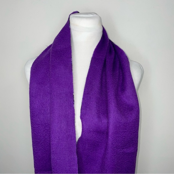 EDINBURGH Lambswool Scarf  Purple Gray Plaid Reversible Fringe NWT - Picture 2 of 8